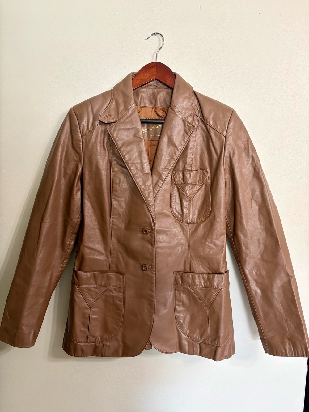 Etienne Aigner Tan Leather Blazer Jacket